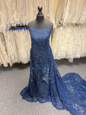 New Navy Embroidered Beaded Tulle - EB1069