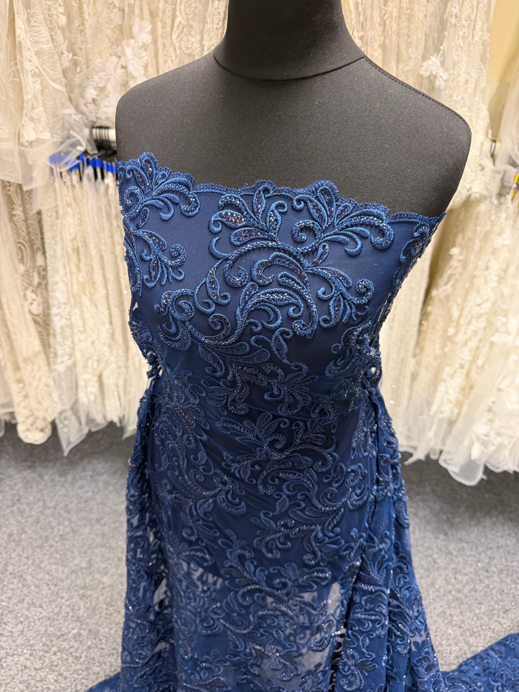 New Navy Embroidered Beaded Tulle - EB1069