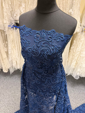 New Navy Embroidered Beaded Tulle - EB1069