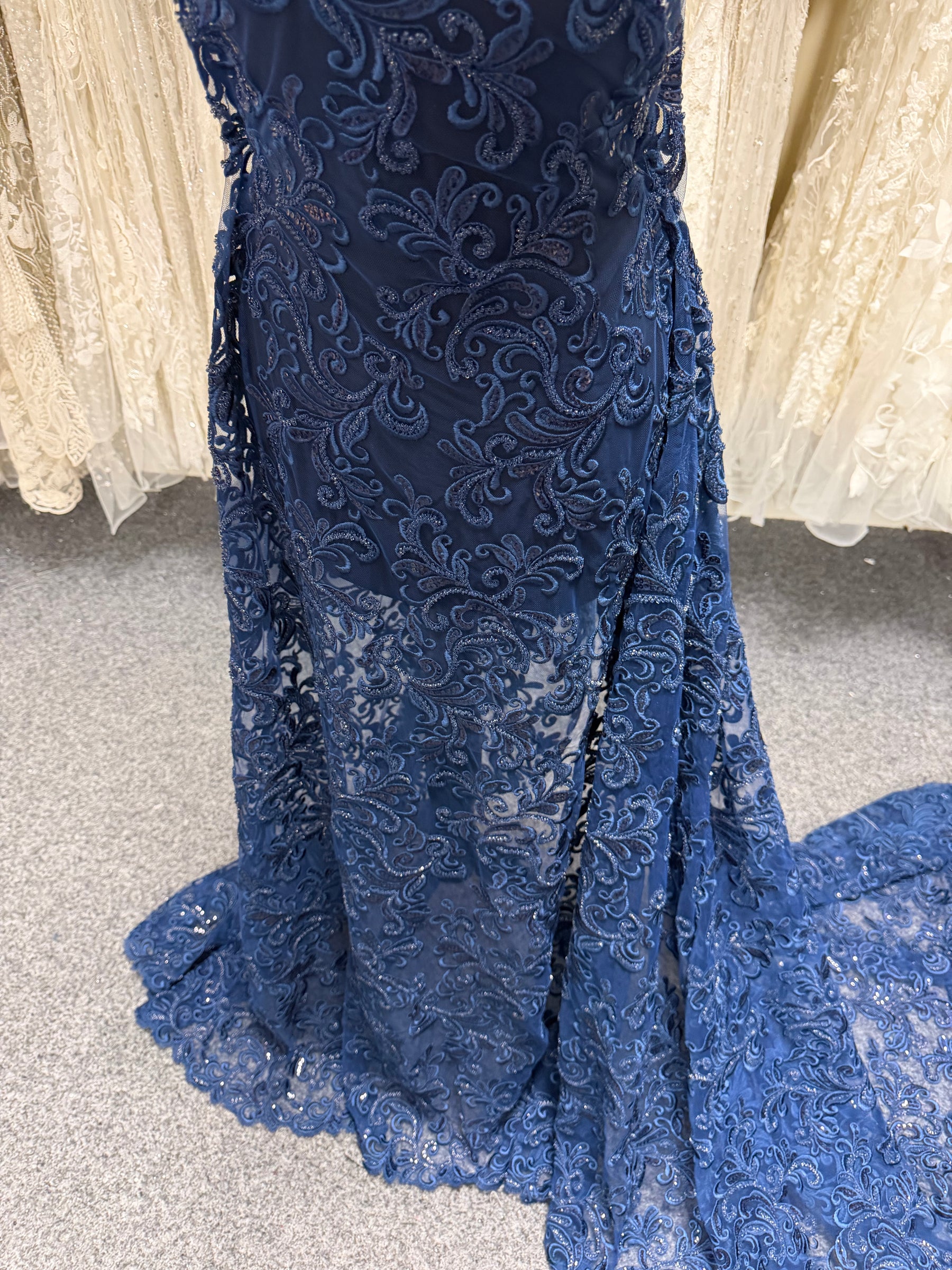 New Navy Embroidered Beaded Tulle - EB1069