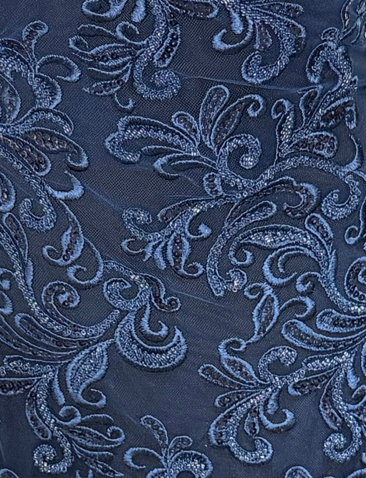 New Navy Embroidered Beaded Tulle - EB1069