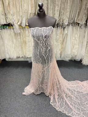 Baby Pink Embroidered Beaded Tulle - EB1018