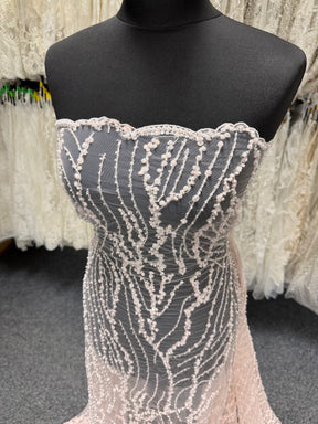 Baby Pink Embroidered Beaded Tulle - EB1018