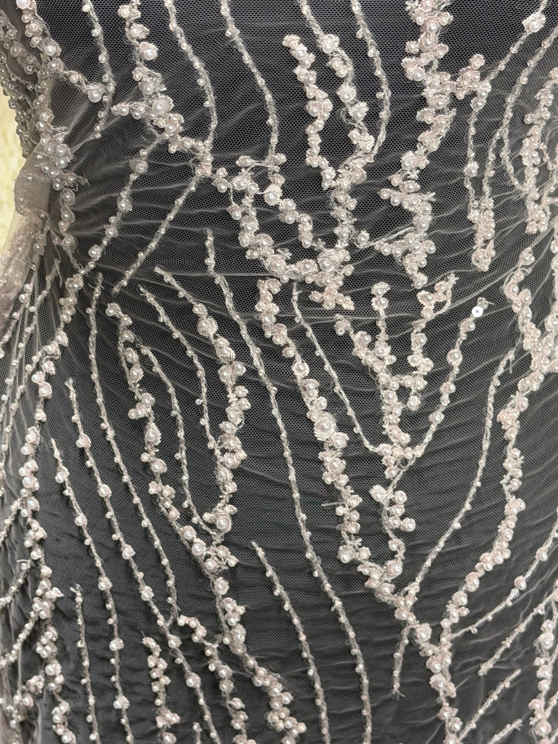 Baby Pink Embroidered Beaded Tulle - EB1018