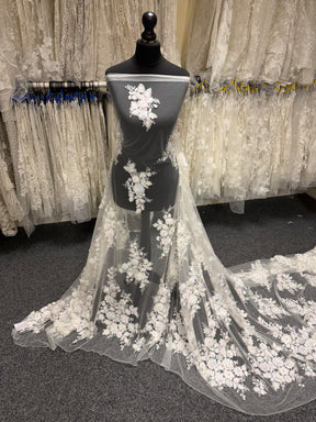 Ivory/Multi Embroidered Beaded Tulle - EB1016