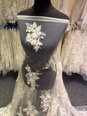 Ivory/Multi Embroidered Beaded Tulle - EB1016