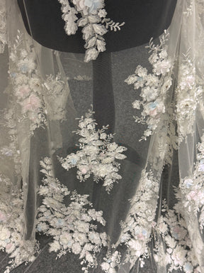 Ivory/Multi Embroidered Beaded Tulle - EB1016