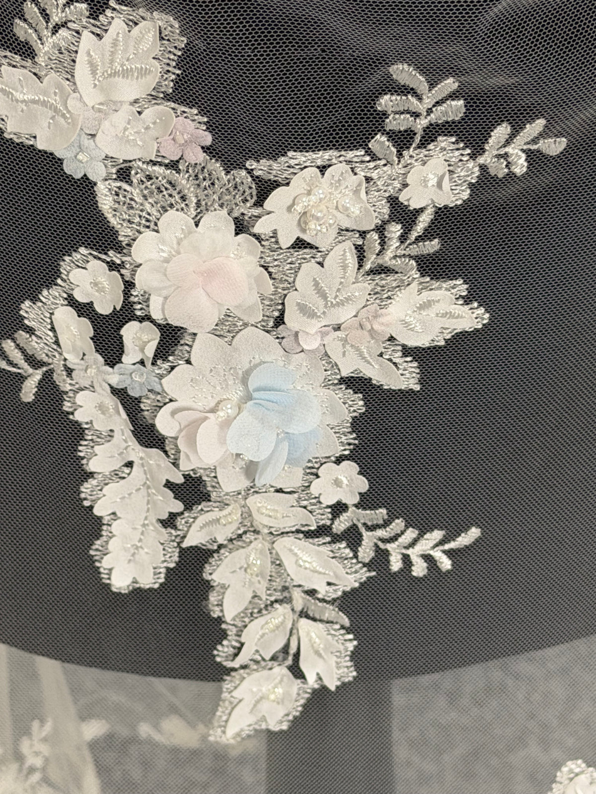 Ivory/Multi Embroidered Beaded Tulle - EB1016