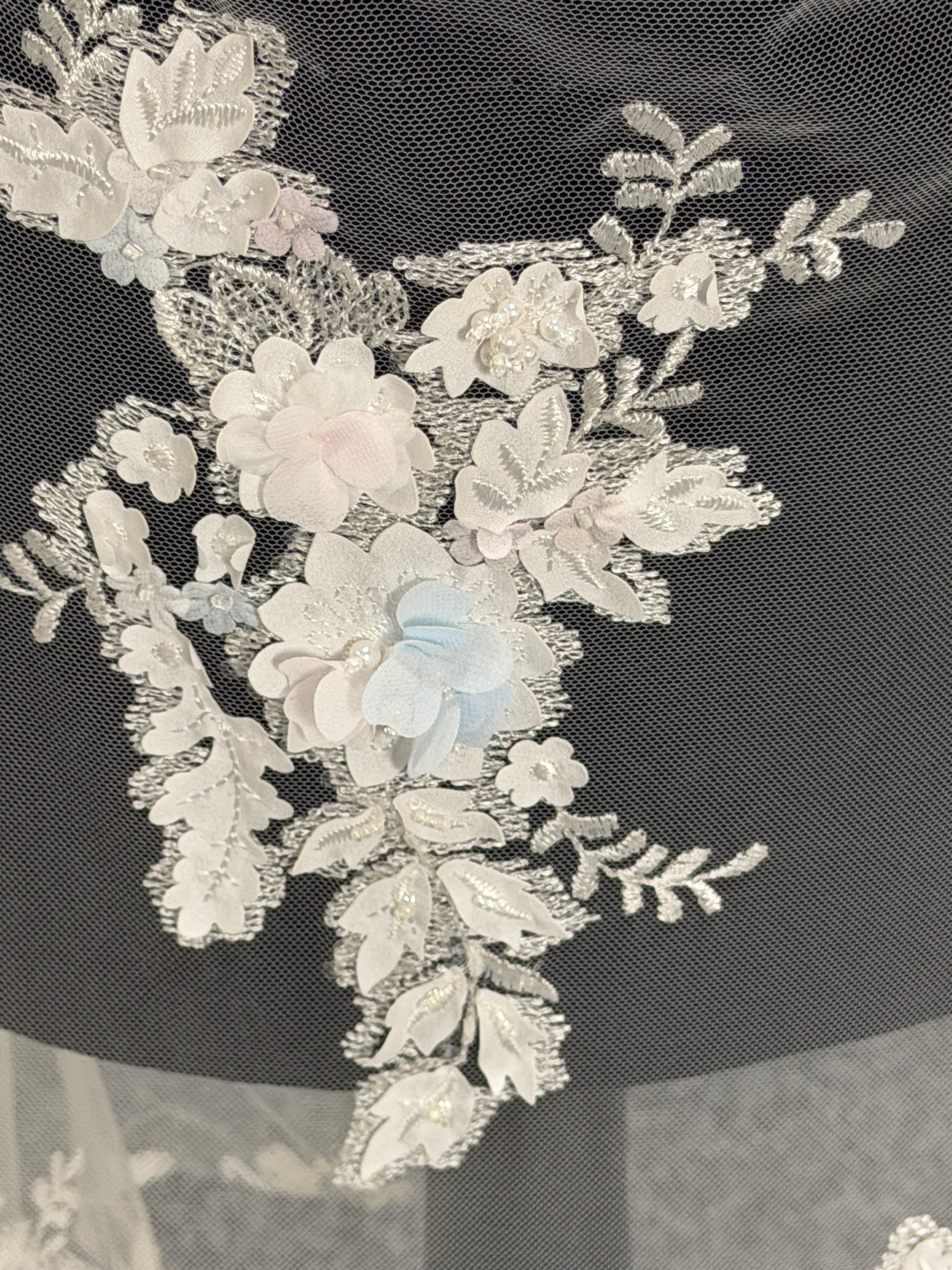 Ivory/Multi Embroidered Beaded Tulle - EB1016