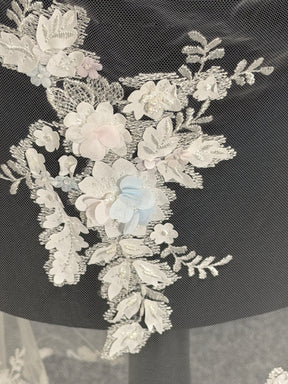 Ivory/Multi Embroidered Beaded Tulle - EB1016