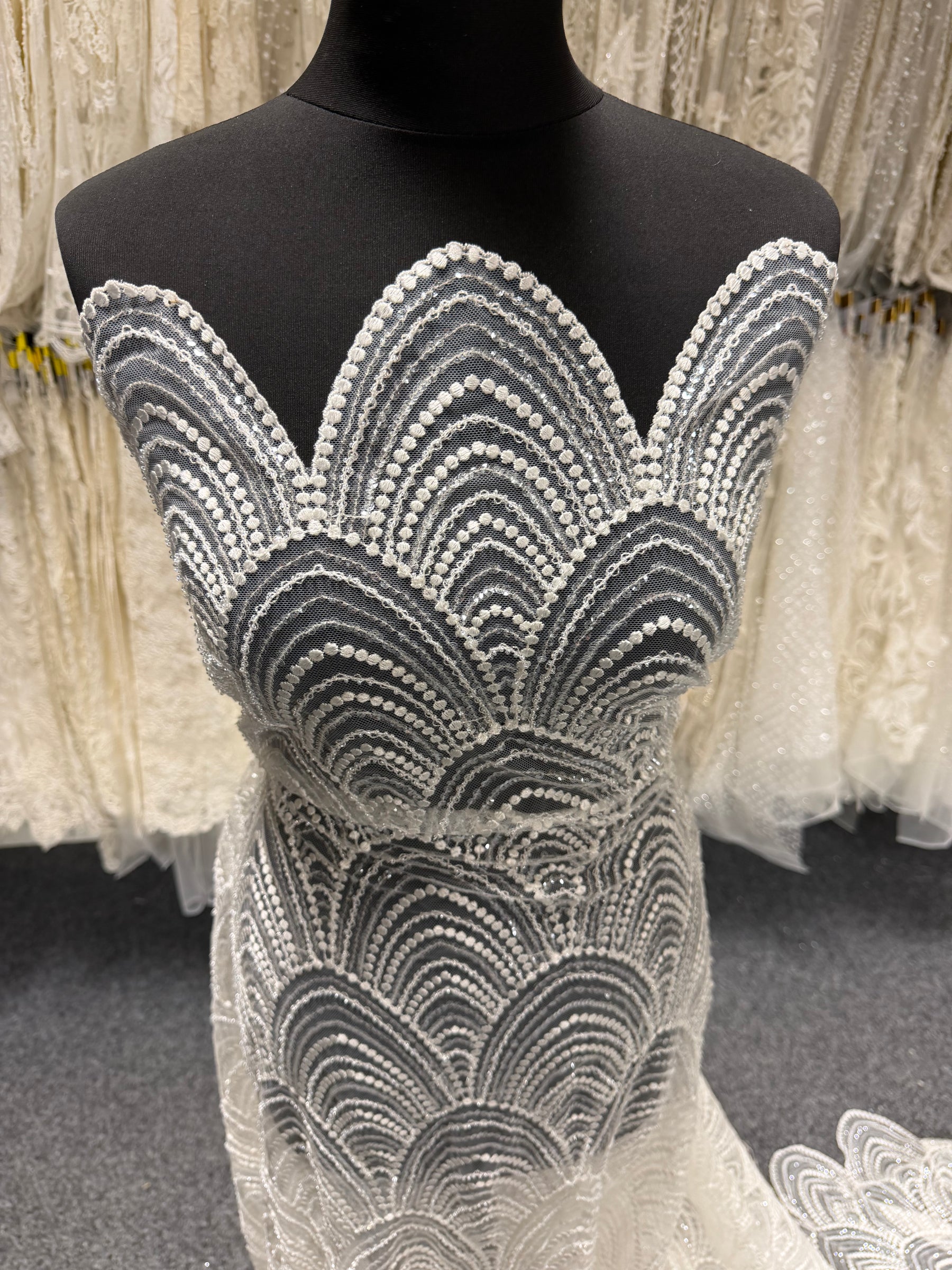 Ivory Embroidered Beaded Tulle - EB1034
