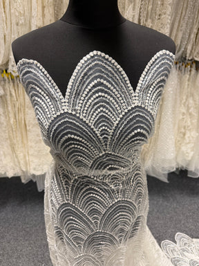 Ivory Embroidered Beaded Tulle - EB1034