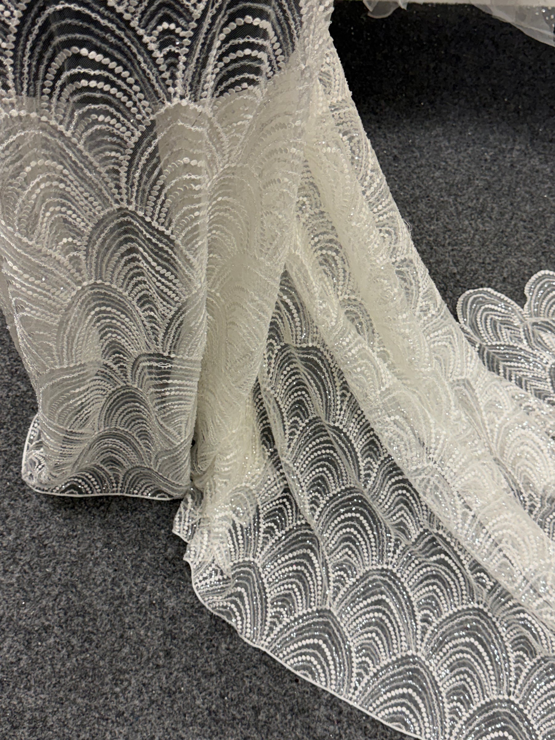 Ivory Embroidered Beaded Tulle - EB1034