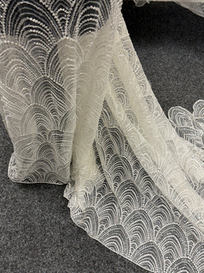 Ivory Embroidered Beaded Tulle - EB1034