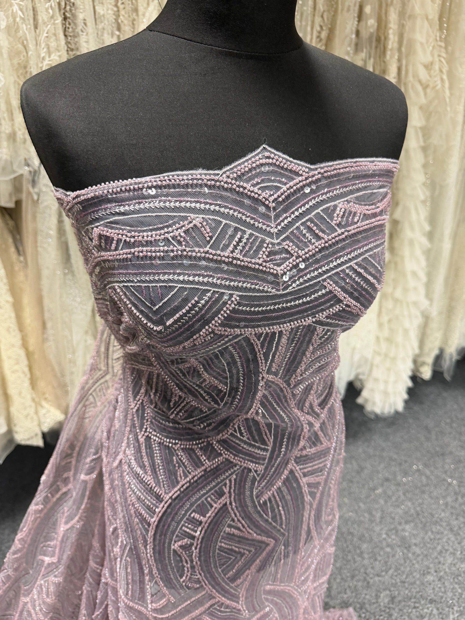 Lavender Emb Beaded Tulle - EB1056