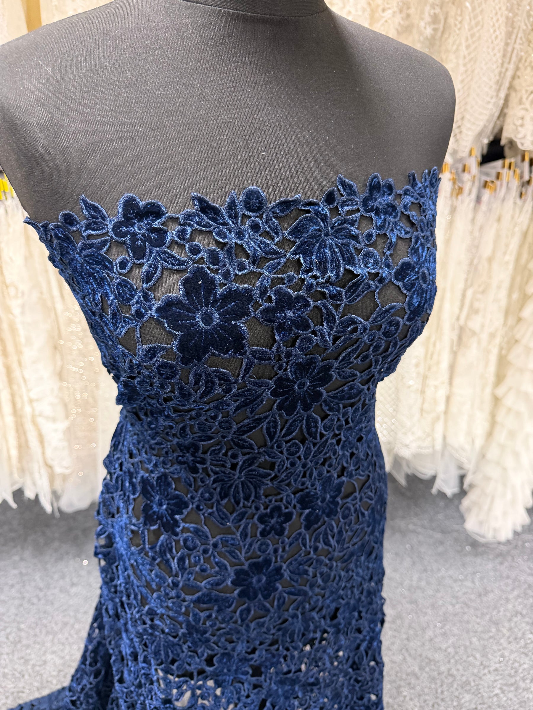 Navy Embroidered Velvet - EB6002