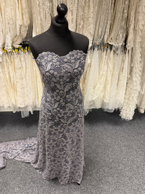 Grey/Indigo Embroidered Tulle - EB1013