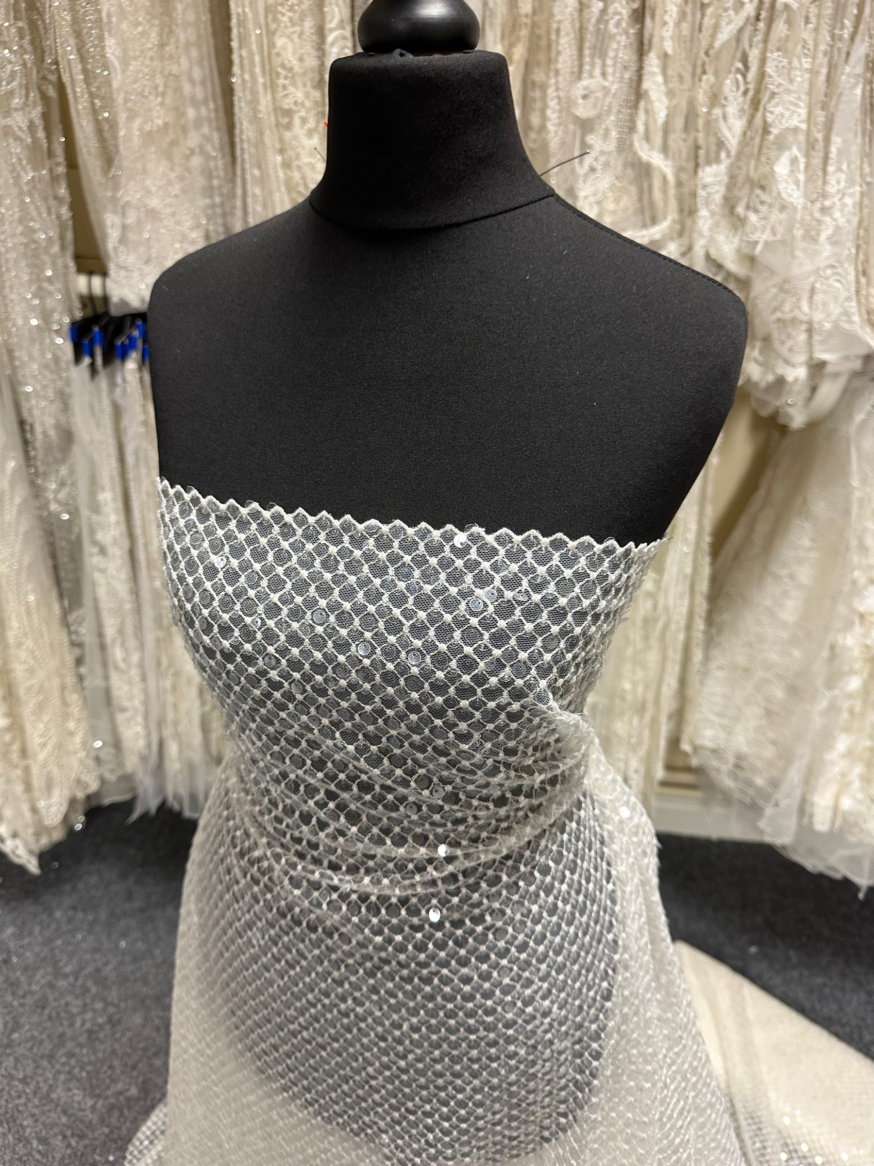 Ivory Sequin Lattice Lace - EB3032