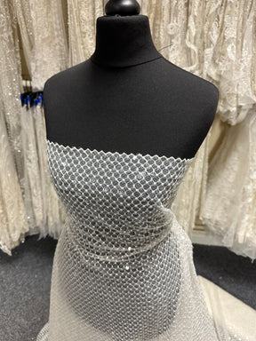 Ivory Sequin Lattice Lace - EB3032