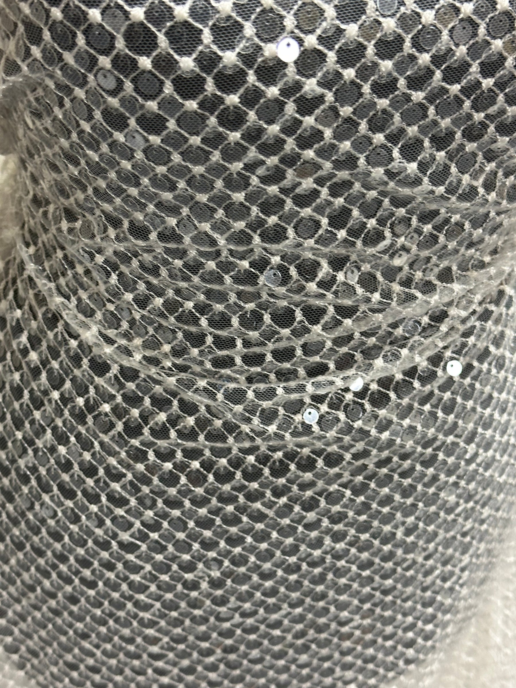 Ivory Sequin Lattice Lace - EB3032