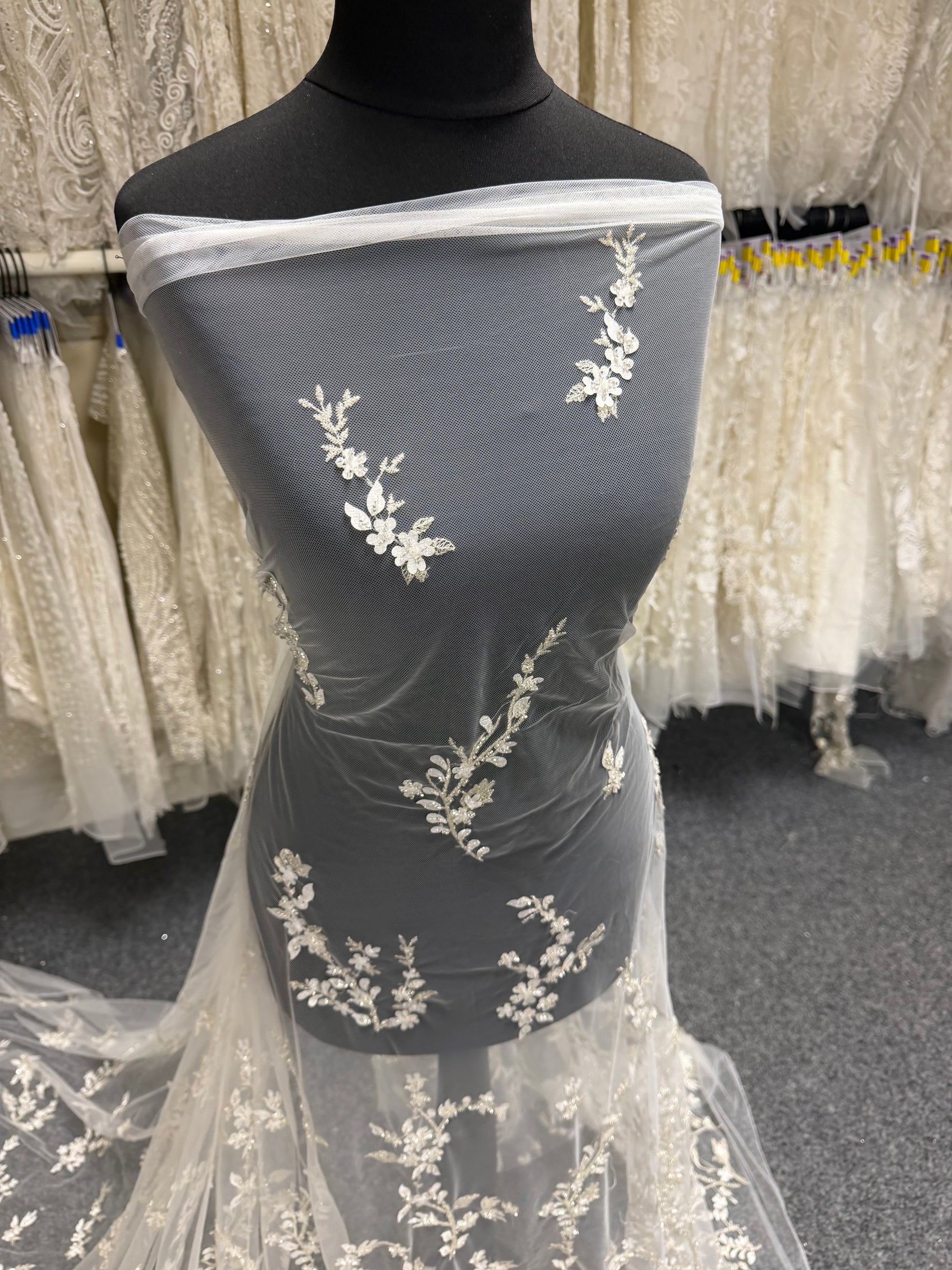 Champagne/Silver Emb Beaded Tulle - EB1073