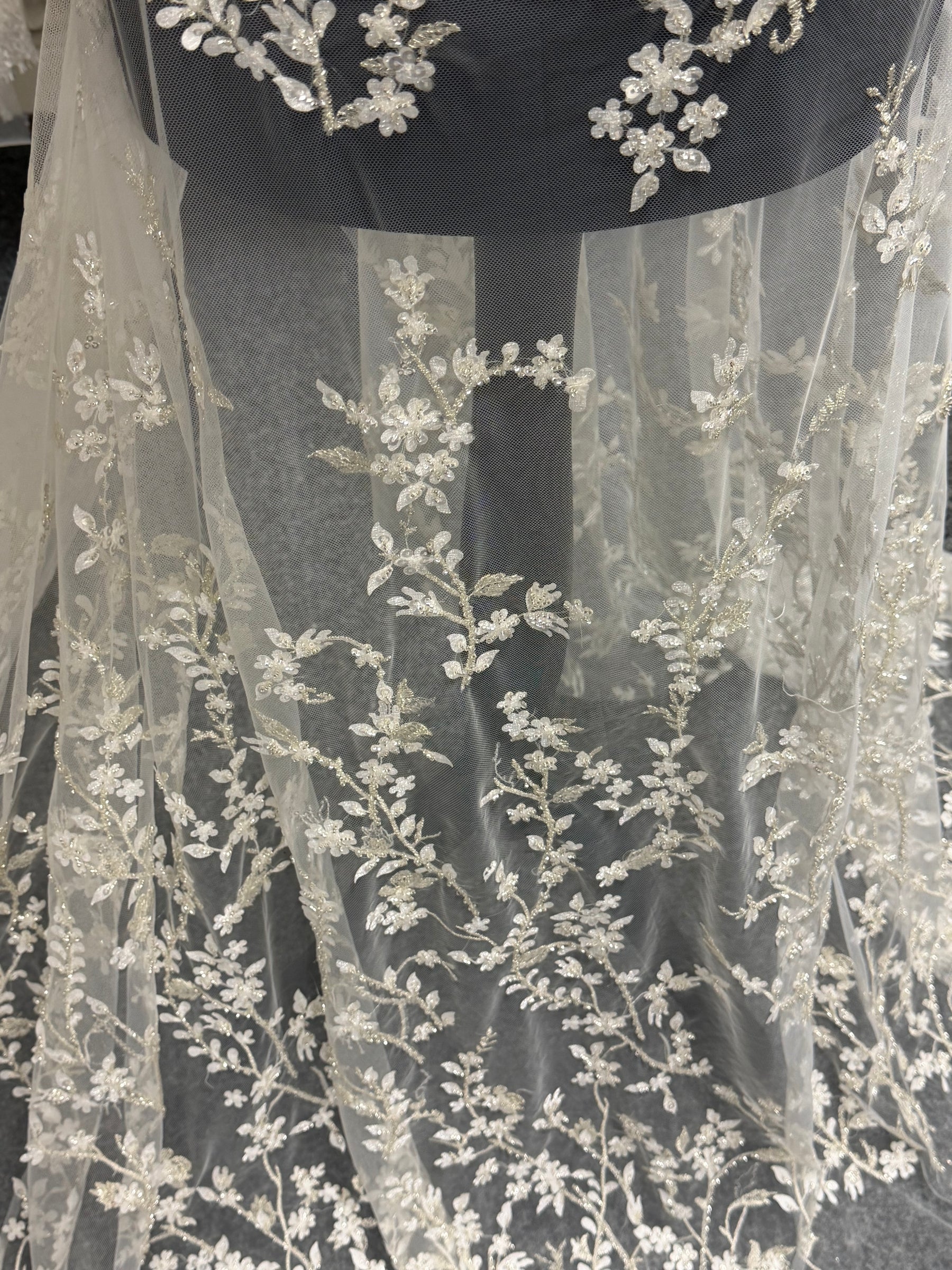Champagne/Silver Emb Beaded Tulle - EB1073