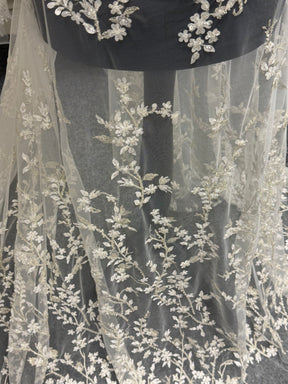 Champagne/Silver Emb Beaded Tulle - EB1073