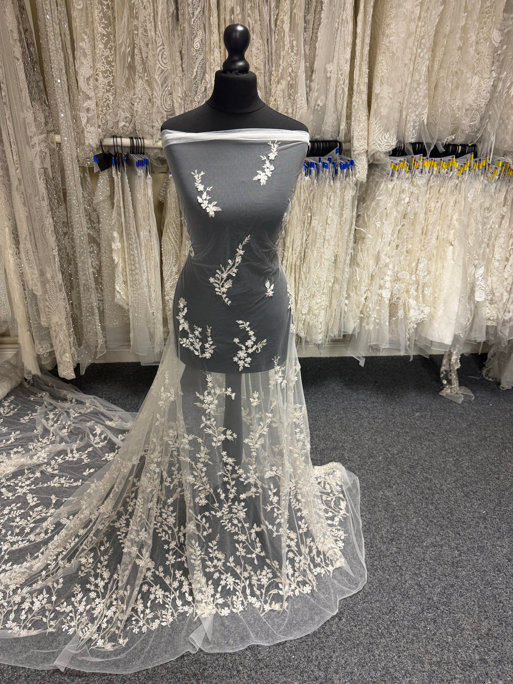 Champagne/Silver Emb Beaded Tulle - EB1073