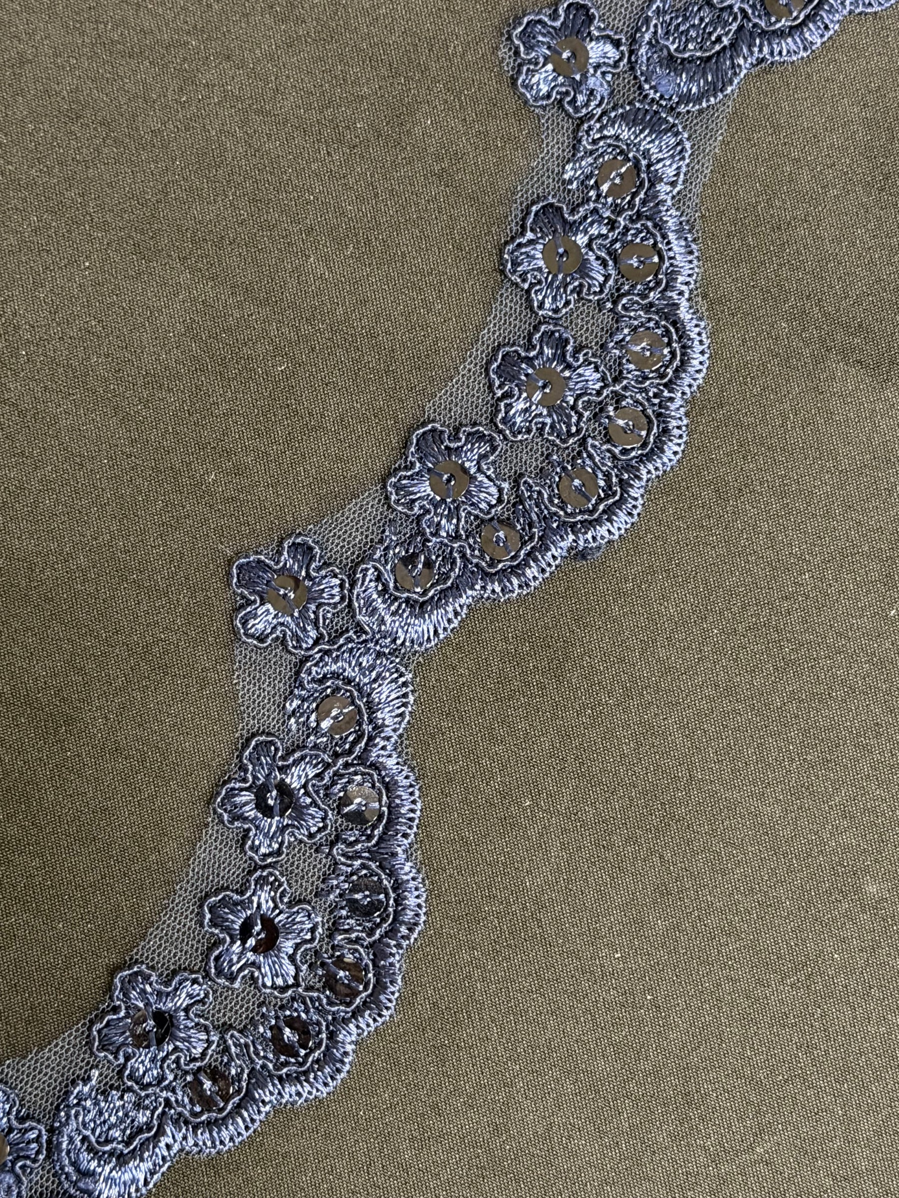 Navy Corded Sequin Edging - T713