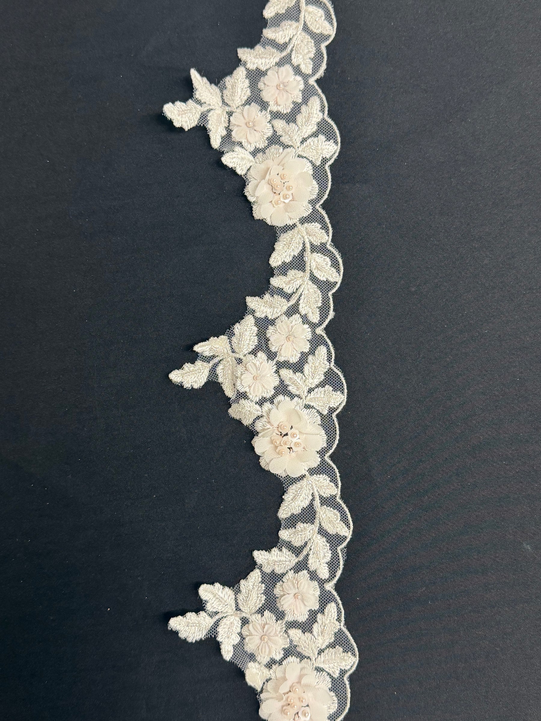 Ivory/Pink 3D Beaded Lace Edging - T714