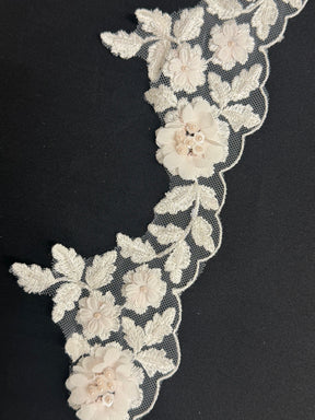 Ivory/Pink 3D Beaded Lace Edging - T714