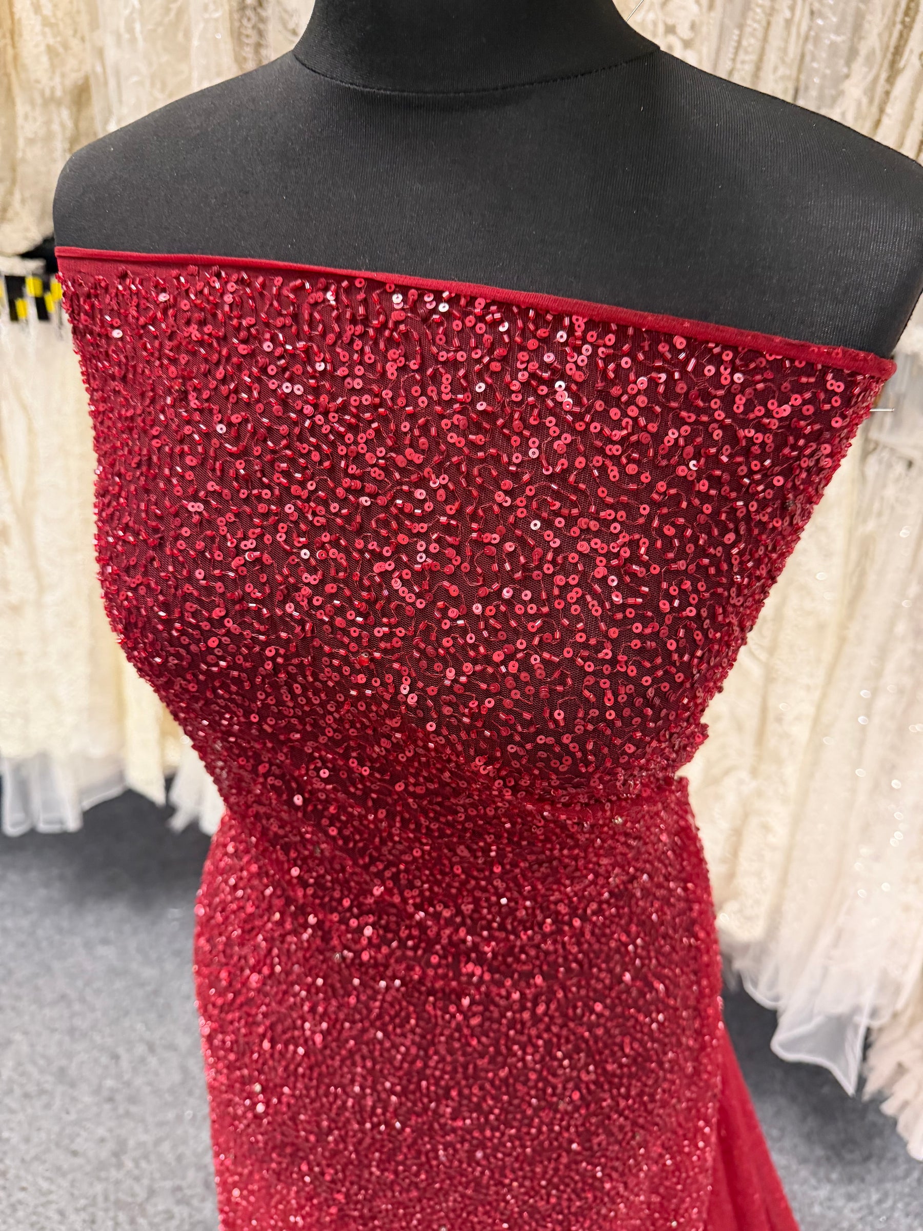 Wine Embroidered Beaded Tulle - EB1012