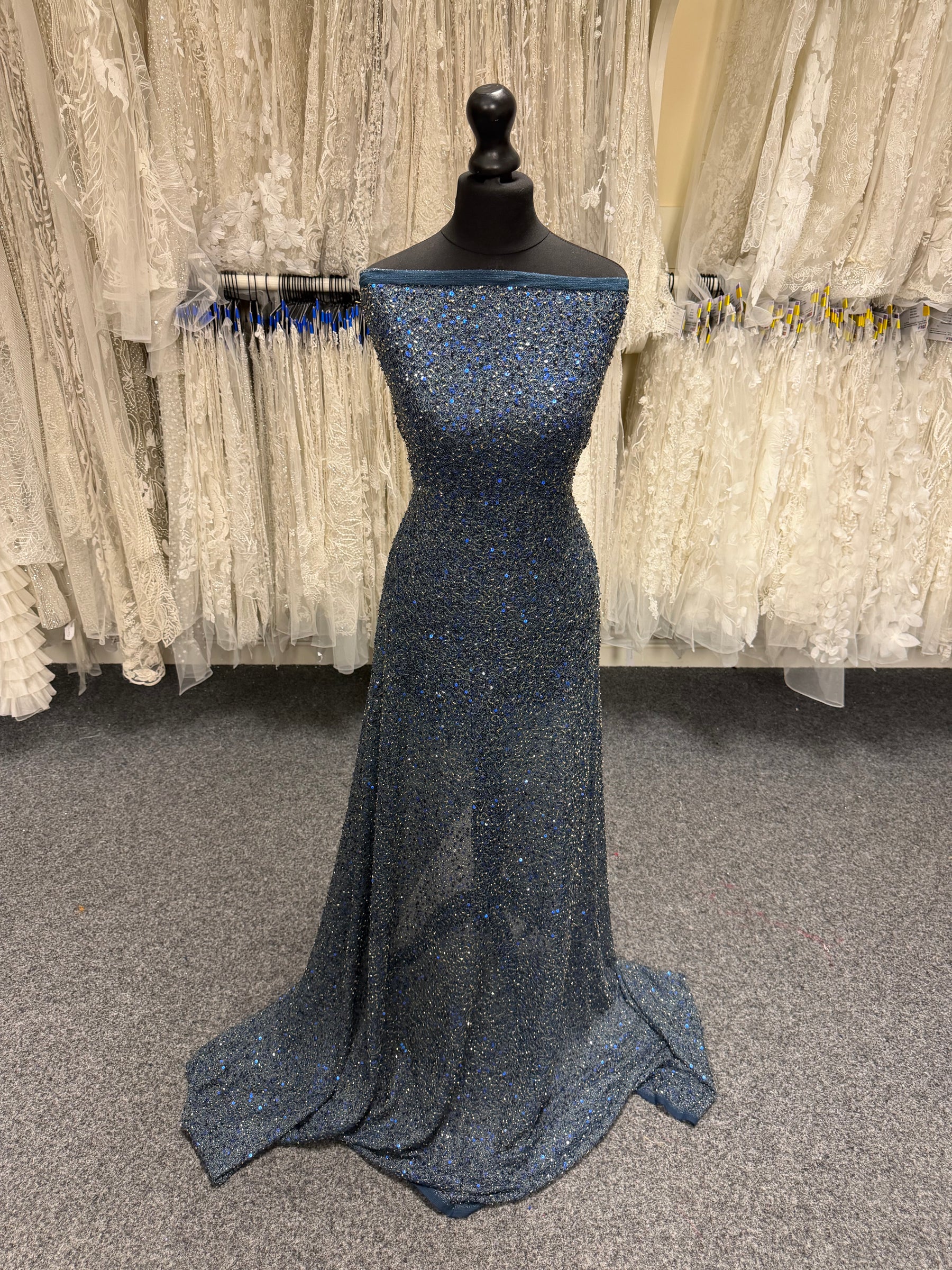 Navy Embroidered Beaded Tulle - EB1011