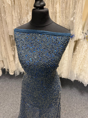 Navy Embroidered Beaded Tulle - EB1011