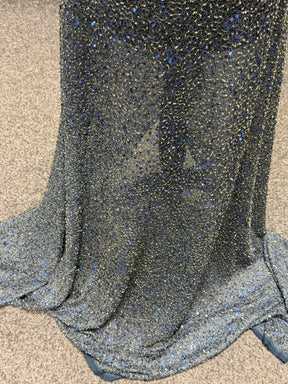Navy Embroidered Beaded Tulle - EB1011