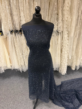 Navy Embroidered Beaded Tulle - EB1012