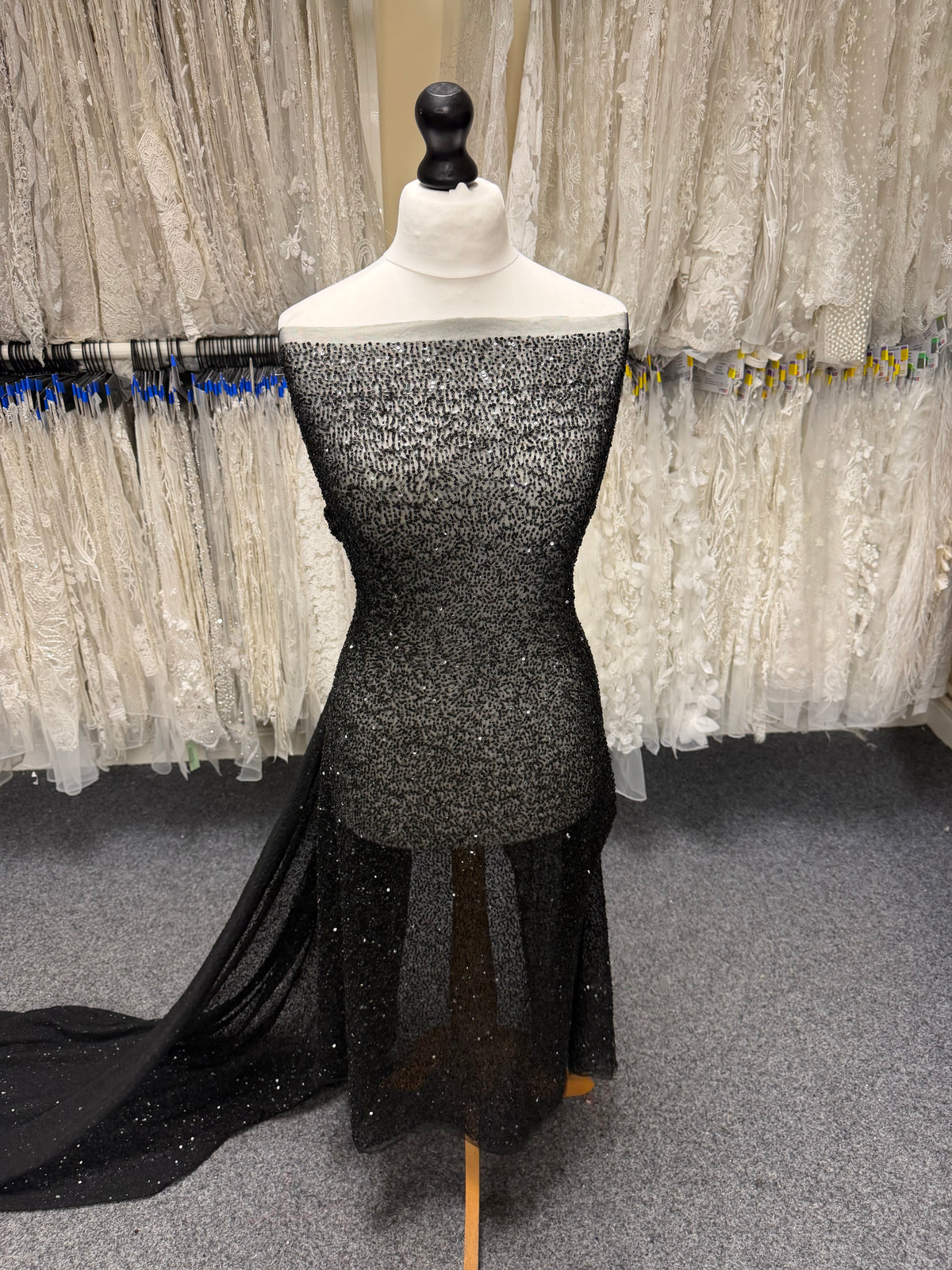 Black Embroidered Beaded Tulle - EB1012