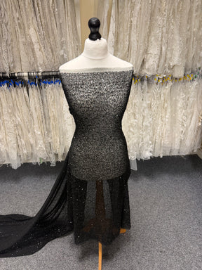 Black Embroidered Beaded Tulle - EB1012