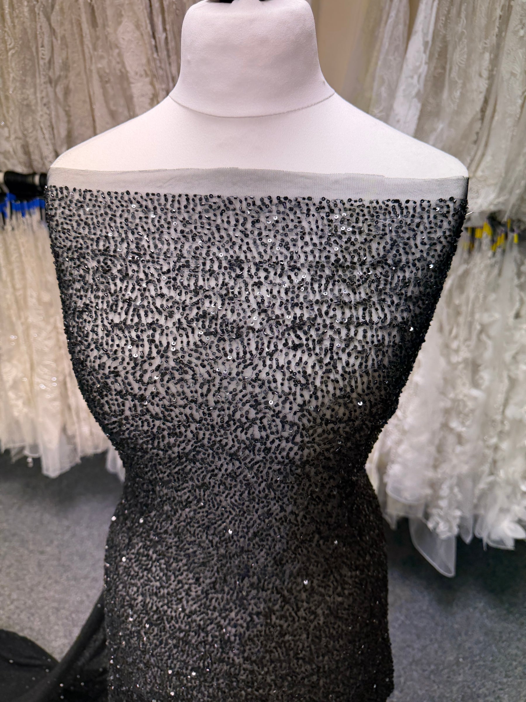 Black Embroidered Beaded Tulle - EB1012