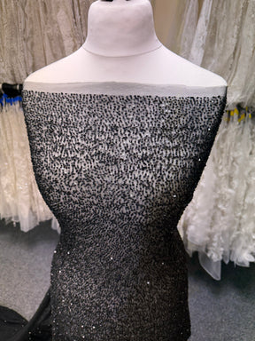Black Embroidered Beaded Tulle - EB1012