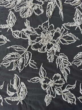 Ivory/Silver Embroidered Beaded Lace - EB1100
