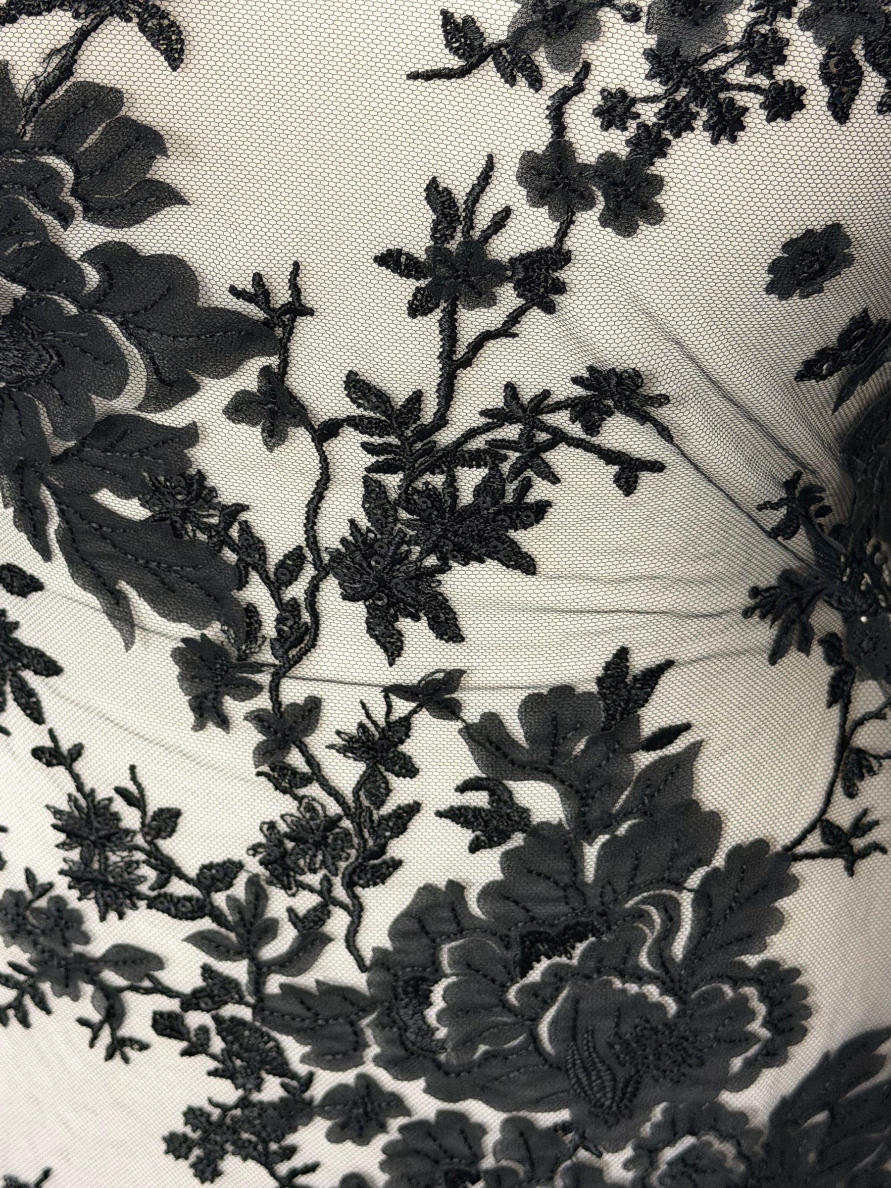 Black Sequin Floral Lace - EB3018