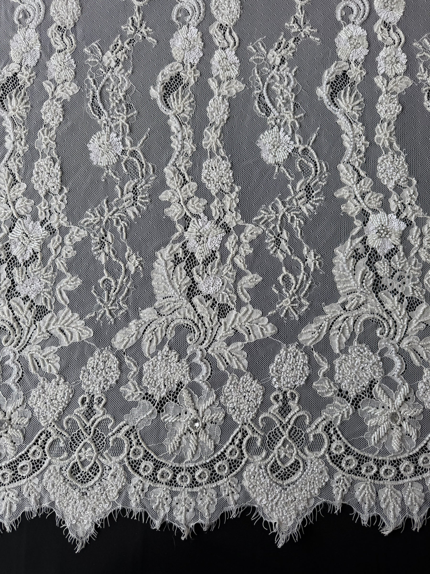 Ivory Hand Beaded Raschel Lace - Severiano