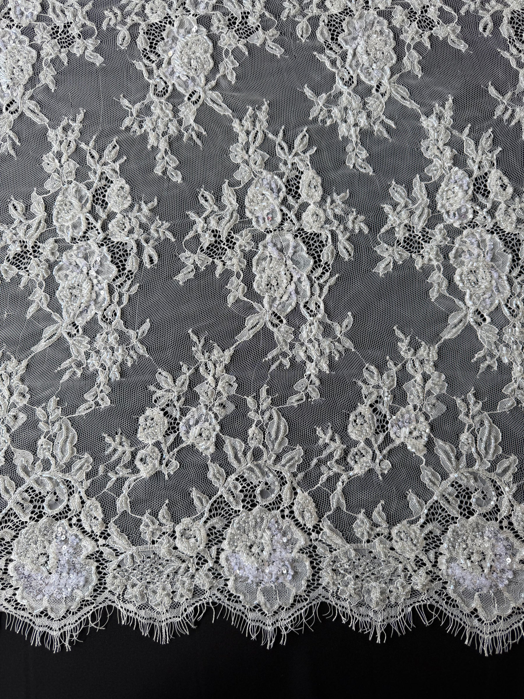 Ivory Hand Beaded Raschel Lace - Jonelle