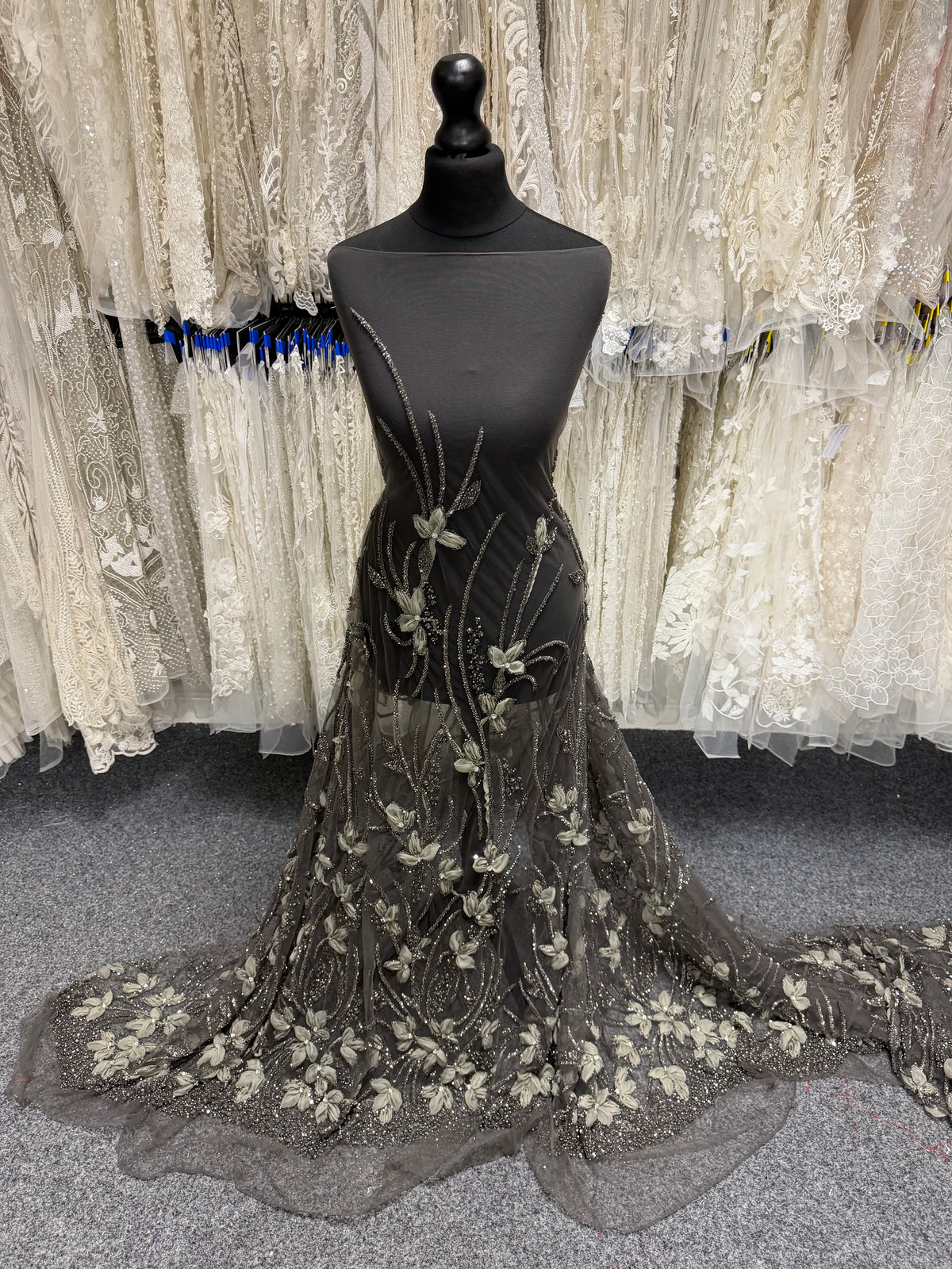 Green 3D Beaded Embroidered Lace - Johari