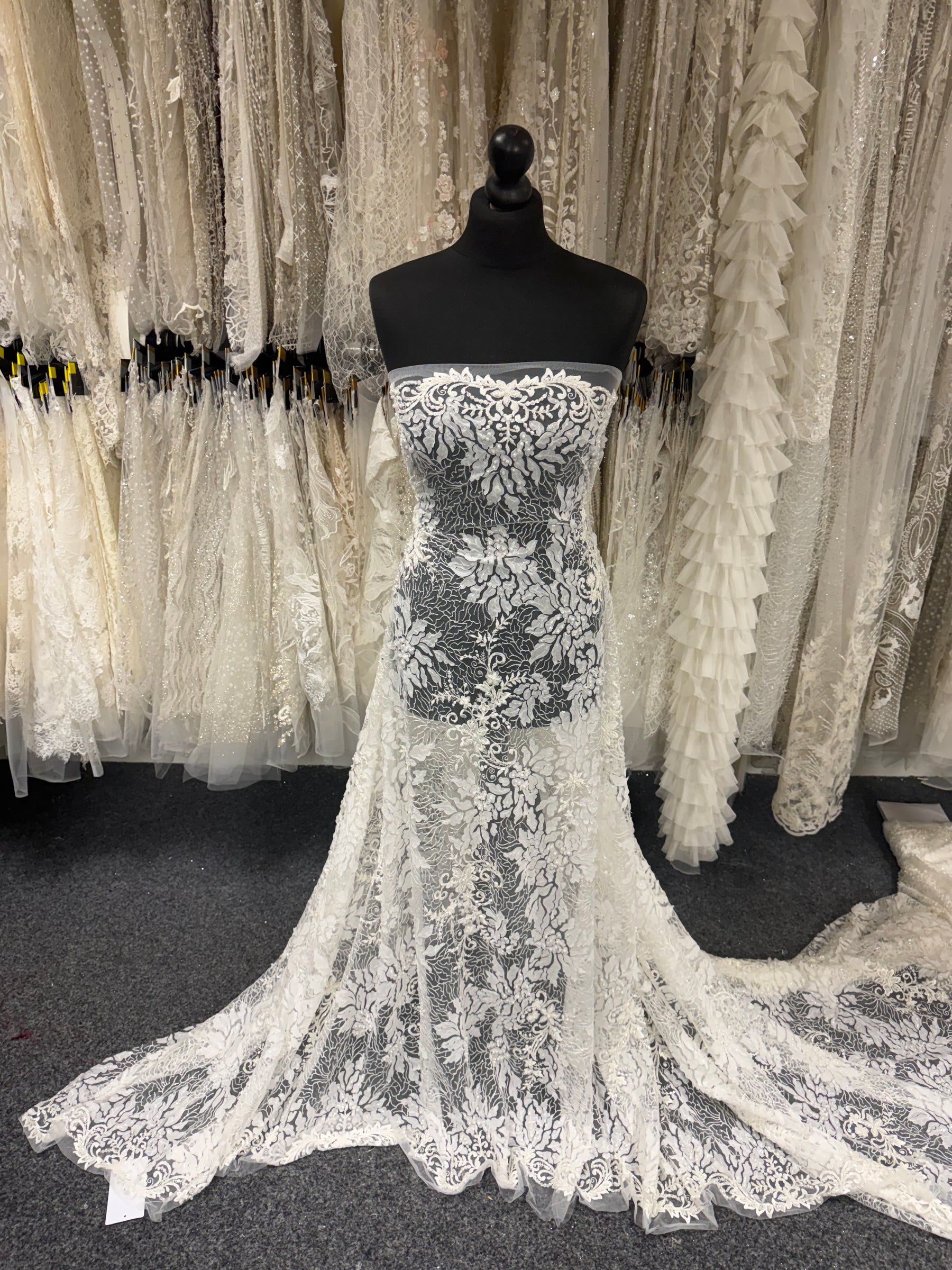 Ivory Emb Beaded Tulle - EB1076