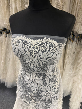 Ivory Emb Beaded Tulle - EB1076