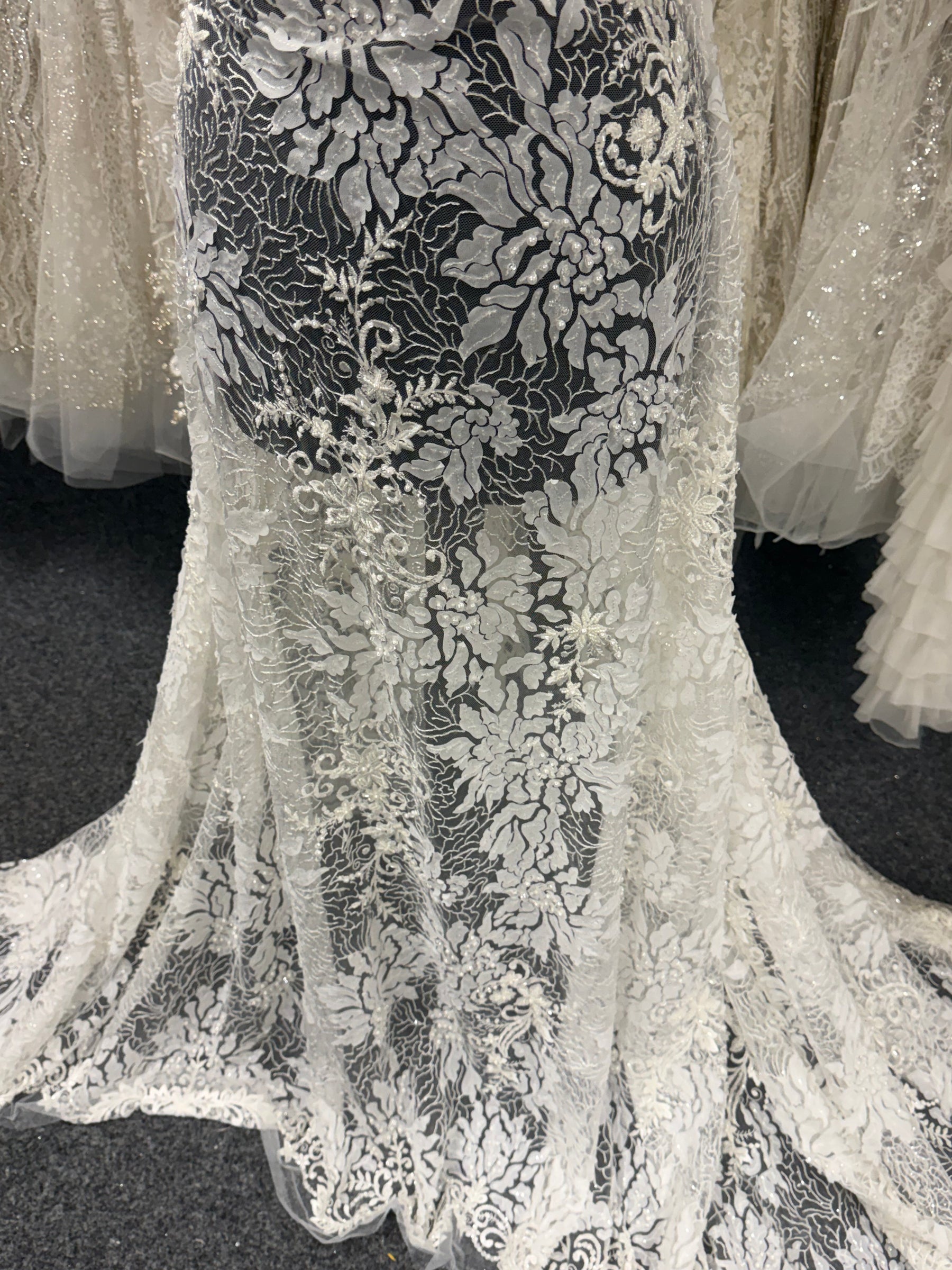 Ivory Emb Beaded Tulle - EB1076