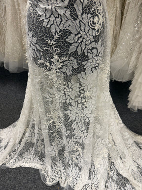 Ivory Emb Beaded Tulle - EB1076