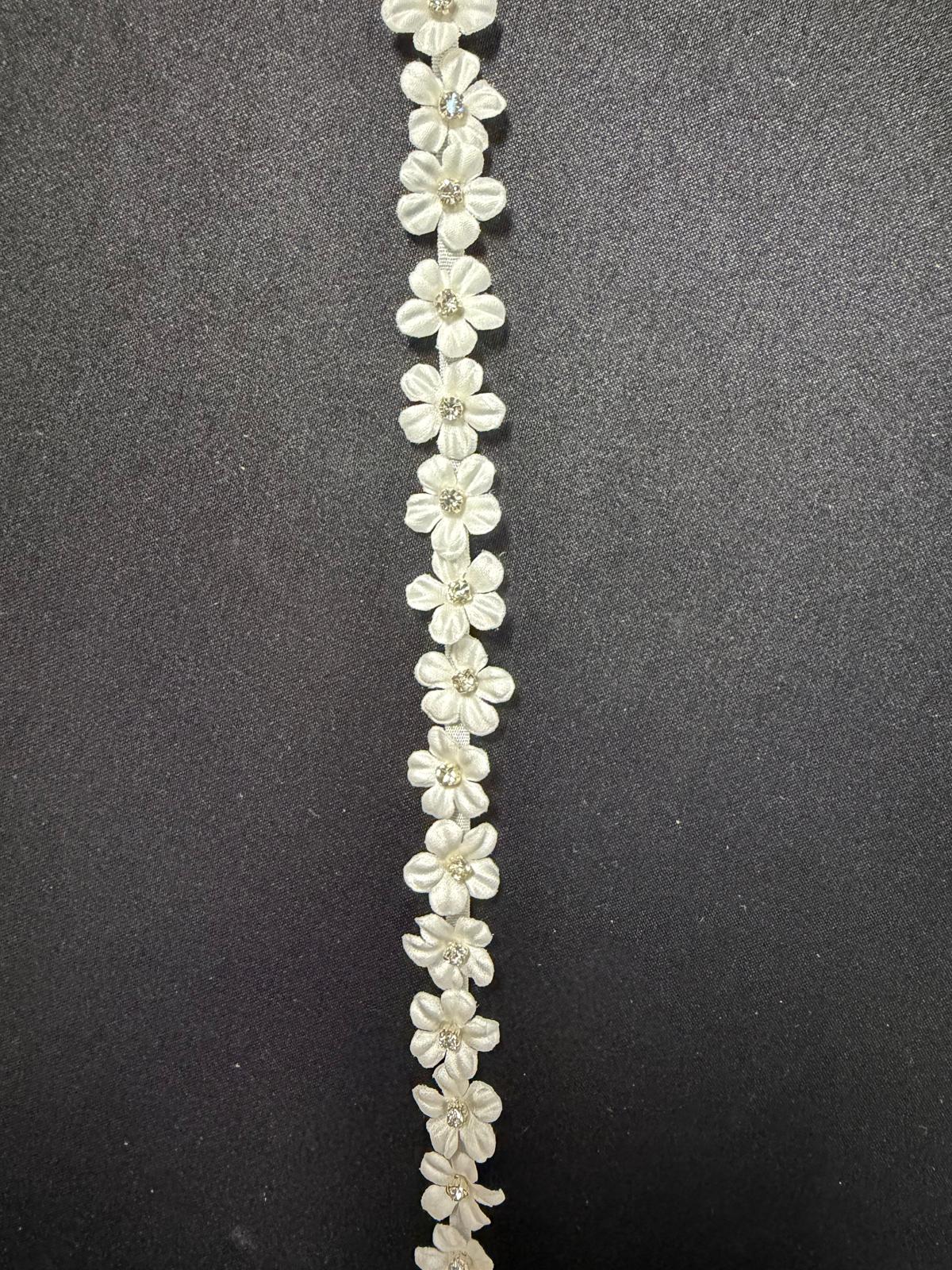 Ivory 3D Satin Flower Crystal Edging - EH1019